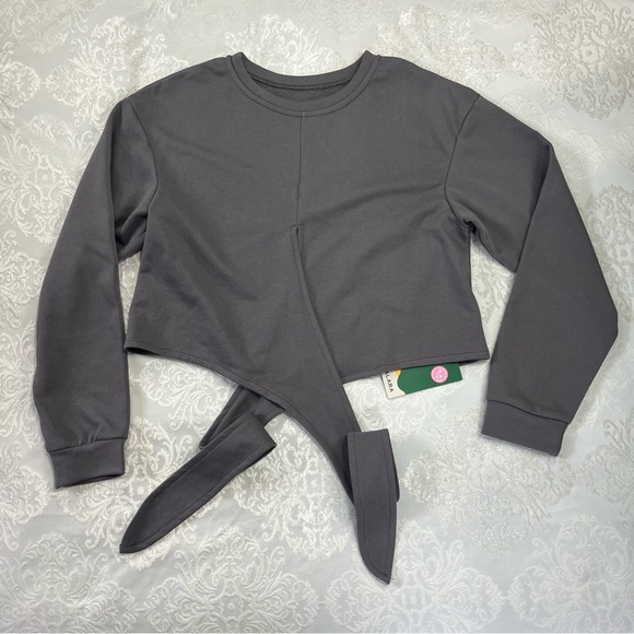Halara Crossover Tie Back Cropped Casual Sweatshirt In Gunmetal Grey Size Medium - Picture 7 of 9